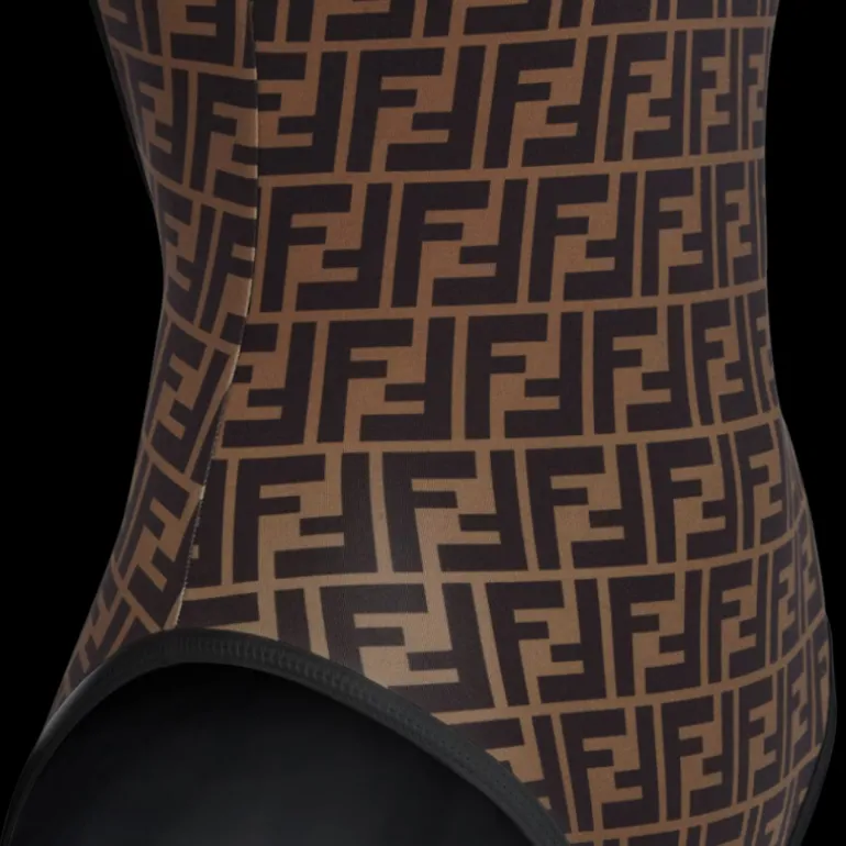 Maillot de bain FENDI Lycra® marron motif FF intégral