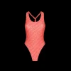 Maillot de bain FENDI une pièce lycra rose motif Fendi mirror