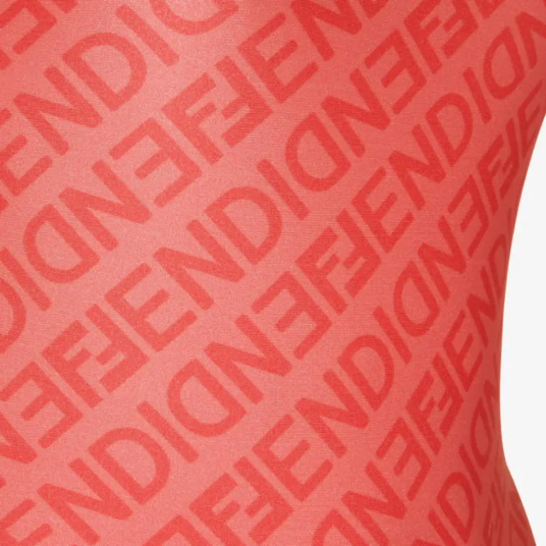 Maillot de bain FENDI une pièce lycra rose motif Fendi mirror