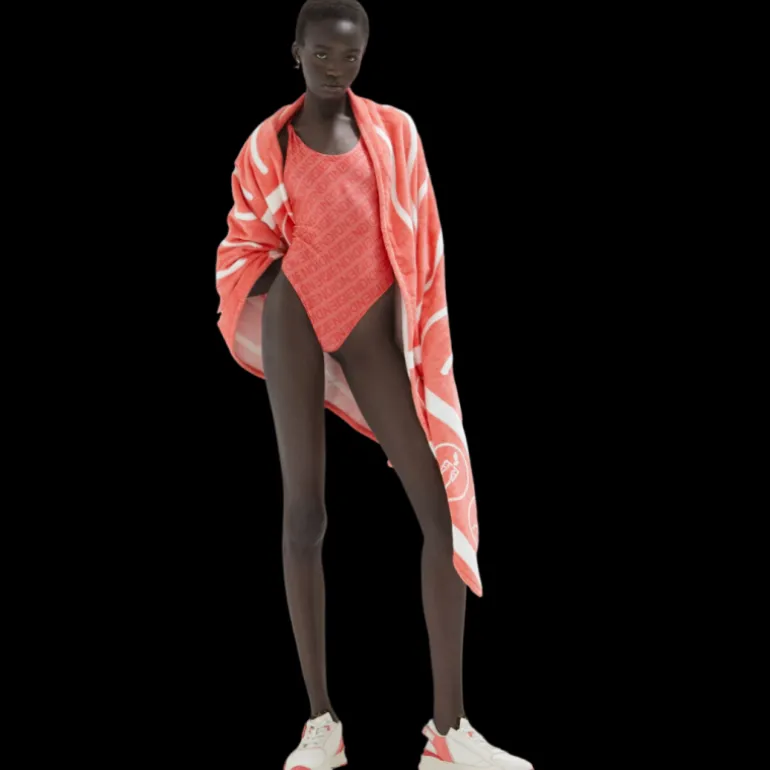 Maillot de bain FENDI une pièce lycra rose motif Fendi mirror