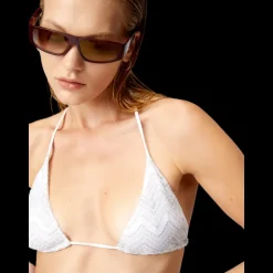 Maillot de bain MISSONI 2 pièces Bikini triangle viscose lamé chevrons blanc paillettes