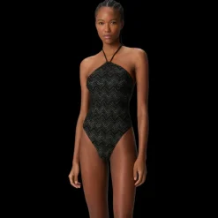Maillot de bain MISSONI une pièce viscose lamé zig zag noir lien col