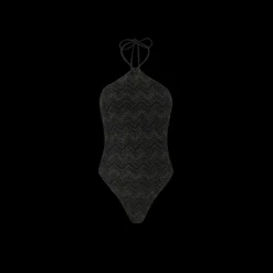 Maillot de bain MISSONI une pièce viscose lamé zig zag noir lien col