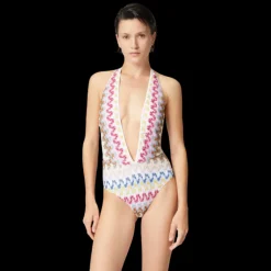 Maillot de bain une pièce MISSONI dentelle viscose lamé zigzag multicolore