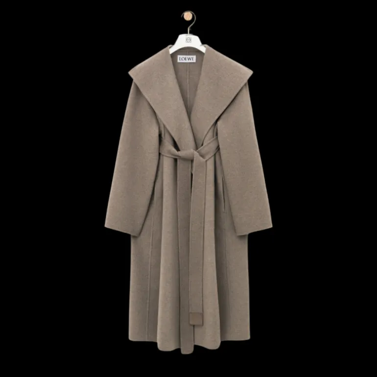 Manteau ceinturé LOEWE col châle laine cachemire beige taupe