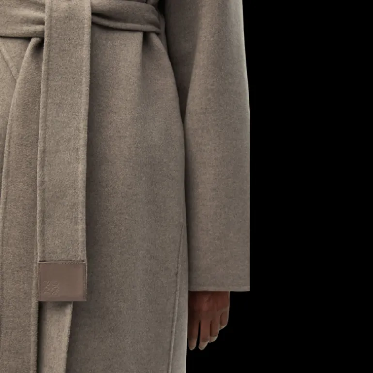 Manteau ceinturé LOEWE col châle laine cachemire beige taupe