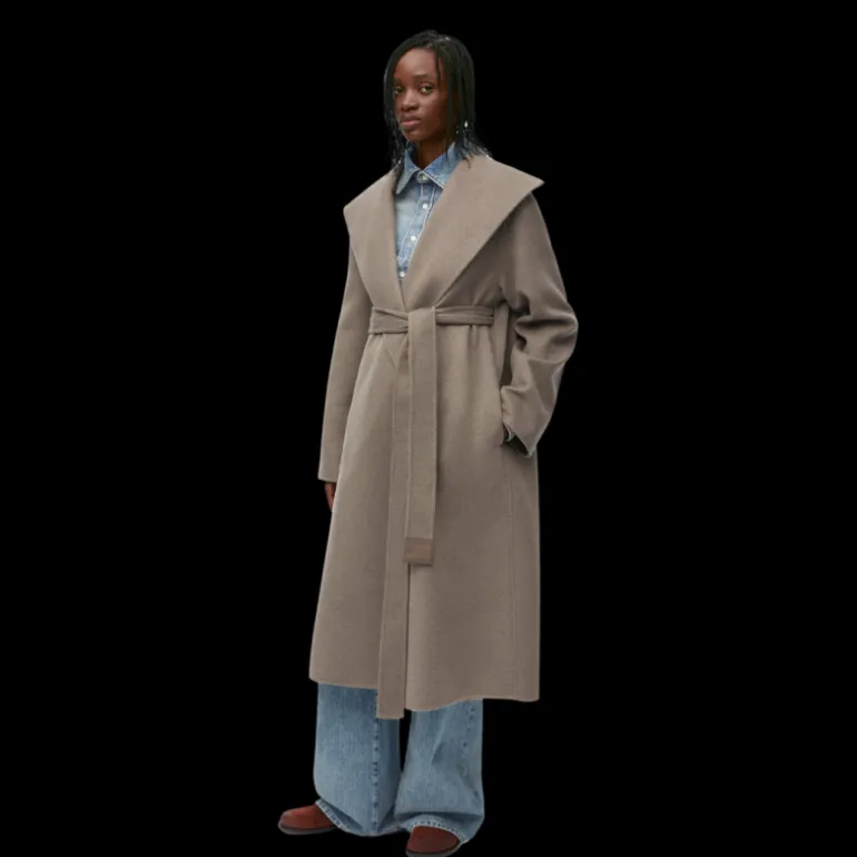 Manteau ceinturé LOEWE col châle laine cachemire beige taupe