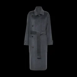 Manteau croisé PHILOSOPHY DI LORENZO SERAFINI long laine gris col militaire ceinture