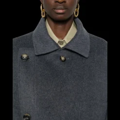 Manteau croisé PHILOSOPHY DI LORENZO SERAFINI long laine gris col militaire ceinture