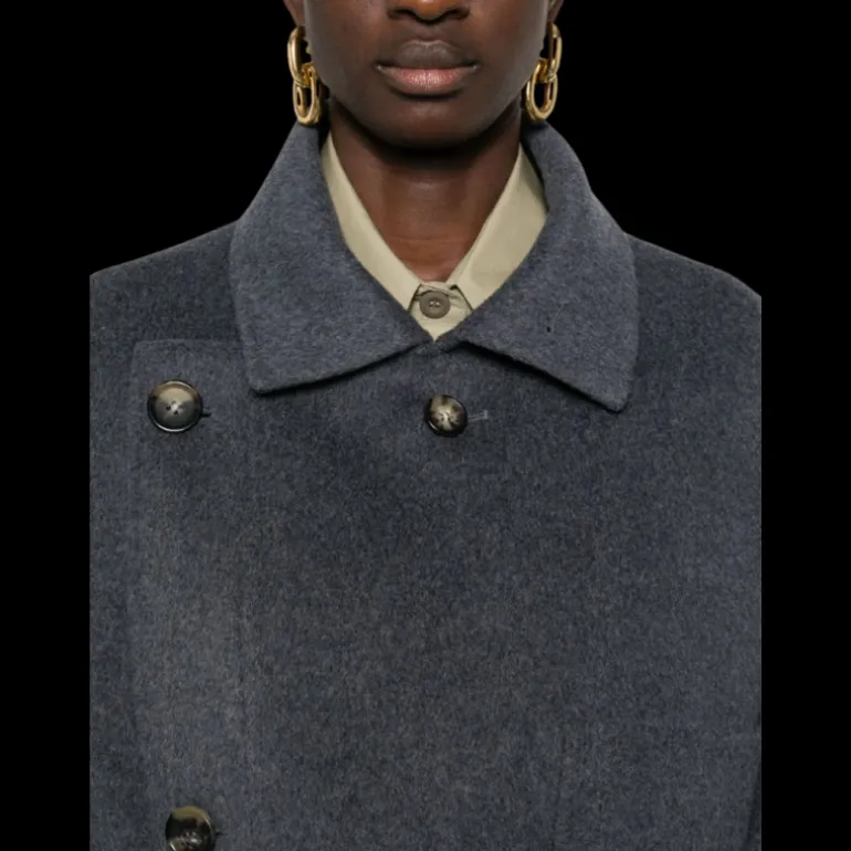 Manteau croisé PHILOSOPHY DI LORENZO SERAFINI long laine gris col militaire ceinture