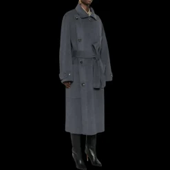 Manteau croisé PHILOSOPHY DI LORENZO SERAFINI long laine gris col militaire ceinture