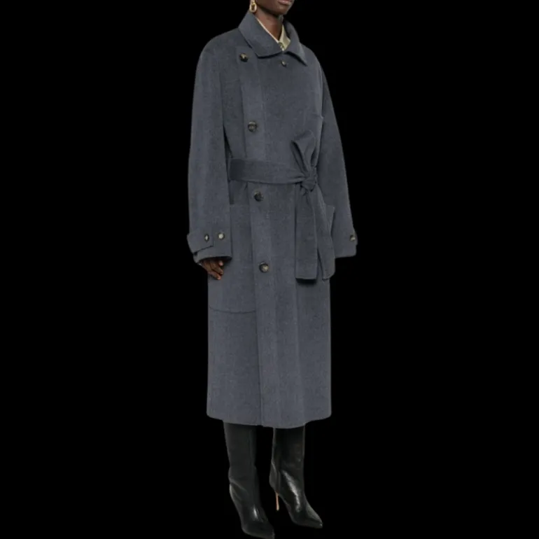 Manteau croisé PHILOSOPHY DI LORENZO SERAFINI long laine gris col militaire ceinture