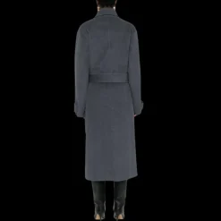 Manteau croisé PHILOSOPHY DI LORENZO SERAFINI long laine gris col militaire ceinture