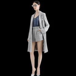 Manteau DOLCE & GABBANA simple boutonnage en tweed lamé bouclé gris argent