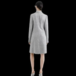 Manteau DOLCE & GABBANA simple boutonnage en tweed lamé bouclé gris argent