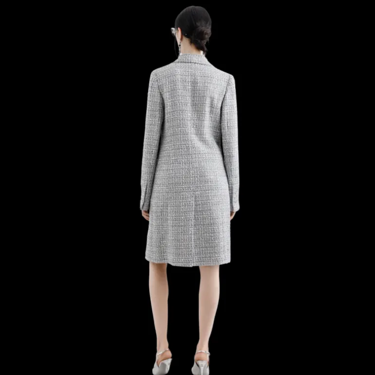 Manteau DOLCE & GABBANA simple boutonnage en tweed lamé bouclé gris argent