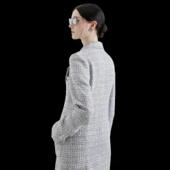 Manteau DOLCE & GABBANA simple boutonnage en tweed lamé bouclé gris argent