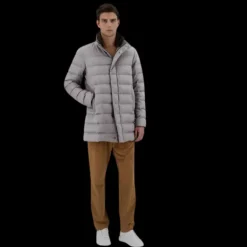 Manteau doudoune HERNO flanelle cachemire soie blanc col fourrure