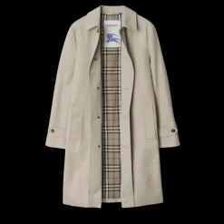 Manteau droit BURBERRY coton sergé beige gris doublure sous col check
