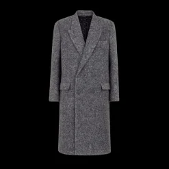 Manteau long croisé double boutonnage alpaga gris chiné