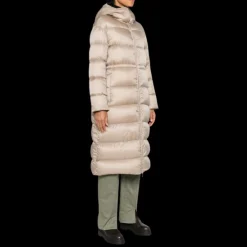 Manteau long doudoune MONCLER Boulogne capuche nylon beige réversible