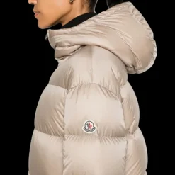 Manteau long doudoune MONCLER Boulogne capuche nylon beige réversible