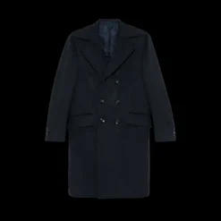 Manteau mi-long KITON croisé cachemire bleu marine