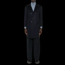 Manteau mi-long KITON croisé cachemire bleu marine