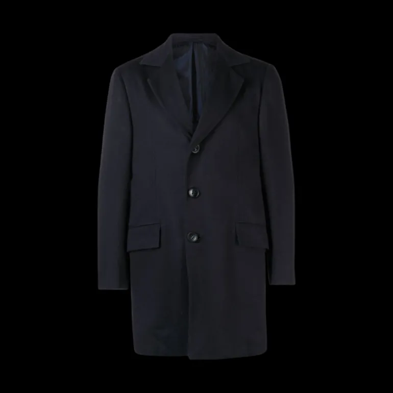 manteau mi-long revers cranté cachemire bleu marine KITON