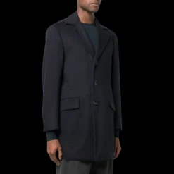 manteau mi-long revers cranté cachemire bleu marine KITON