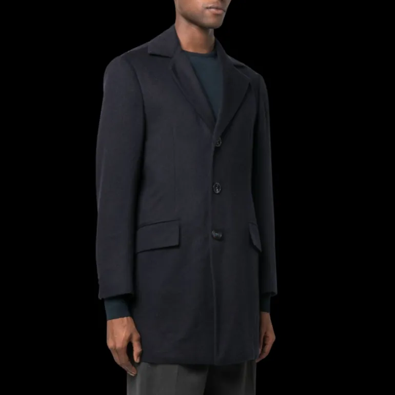 manteau mi-long revers cranté cachemire bleu marine KITON