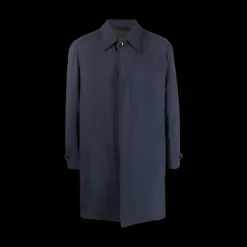 Manteau Trench BRIONI boutonnière caché coton bleu marine