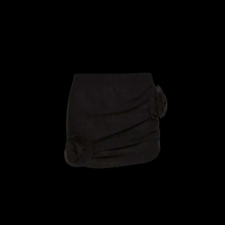 Mini jupe MAGDA BUTRYM tissu crêpe texturé noir fleurs rose