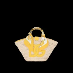 Mini panier petit cabas DOLCE & GABBANA Kendra paille DG jaune anse majolica