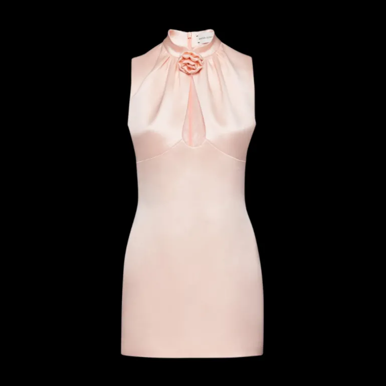 Mini robe MAGDA BUTRYM col montant fleurs soie pêche