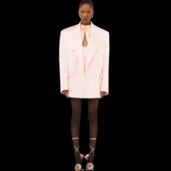 Mini robe MAGDA BUTRYM col montant fleurs soie pêche