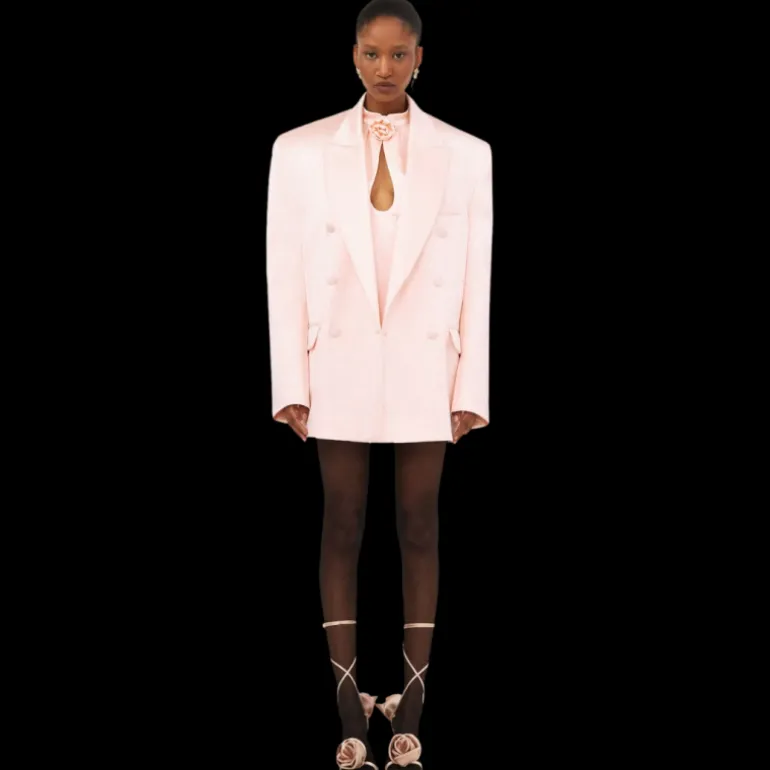 Mini robe MAGDA BUTRYM col montant fleurs soie pêche