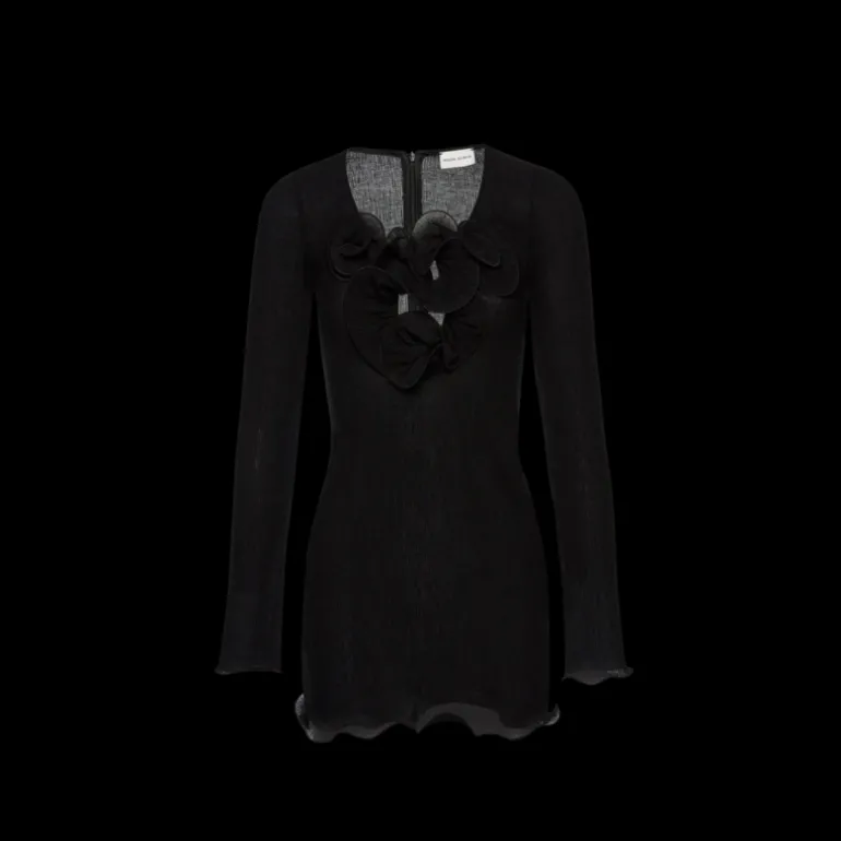Mini robe MAGDA BUTRYM manche longue crêpe noir volants fleurs