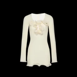 Mini robe MAGDA BUTRYM manche longue crêpe écru volants fleurs