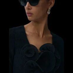 Mini robe MAGDA BUTRYM manche longue crêpe noir volants fleurs