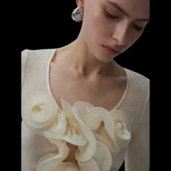 Mini robe MAGDA BUTRYM manche longue crêpe écru volants fleurs