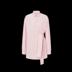 Mini Robe PHILOSOPHY DI LORENZO SERAFINI chemise rose rayures blanc à nouer