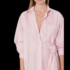 Mini Robe PHILOSOPHY DI LORENZO SERAFINI chemise rose rayures blanc à nouer