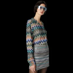 Minijupe droite MISSONI à paillettes zigzag multicolore