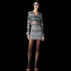 Minijupe droite MISSONI à paillettes zigzag multicolore