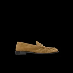 Mocassin Loafer SINT LAURENT cuir daim cognac logo YSL Cassandre doré