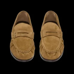 Mocassin Loafer SINT LAURENT cuir daim cognac logo YSL Cassandre doré