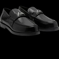 Mocassins ALEXANDER MCQUEEN Seal cuir noir/vert-de-gris logo métal