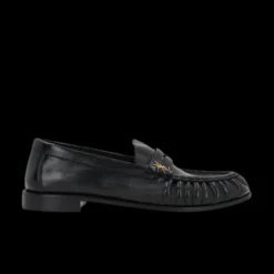 Mocassins Cassandre cuir plissé noir logo YSL doré