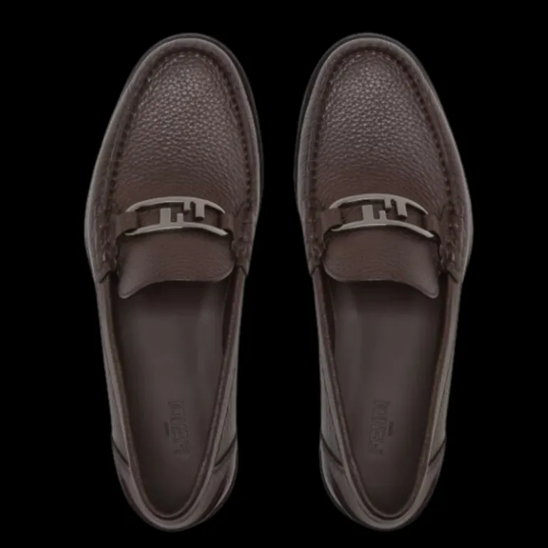 Mocassins FENDI cuir grainé marron Fendi O’Lock